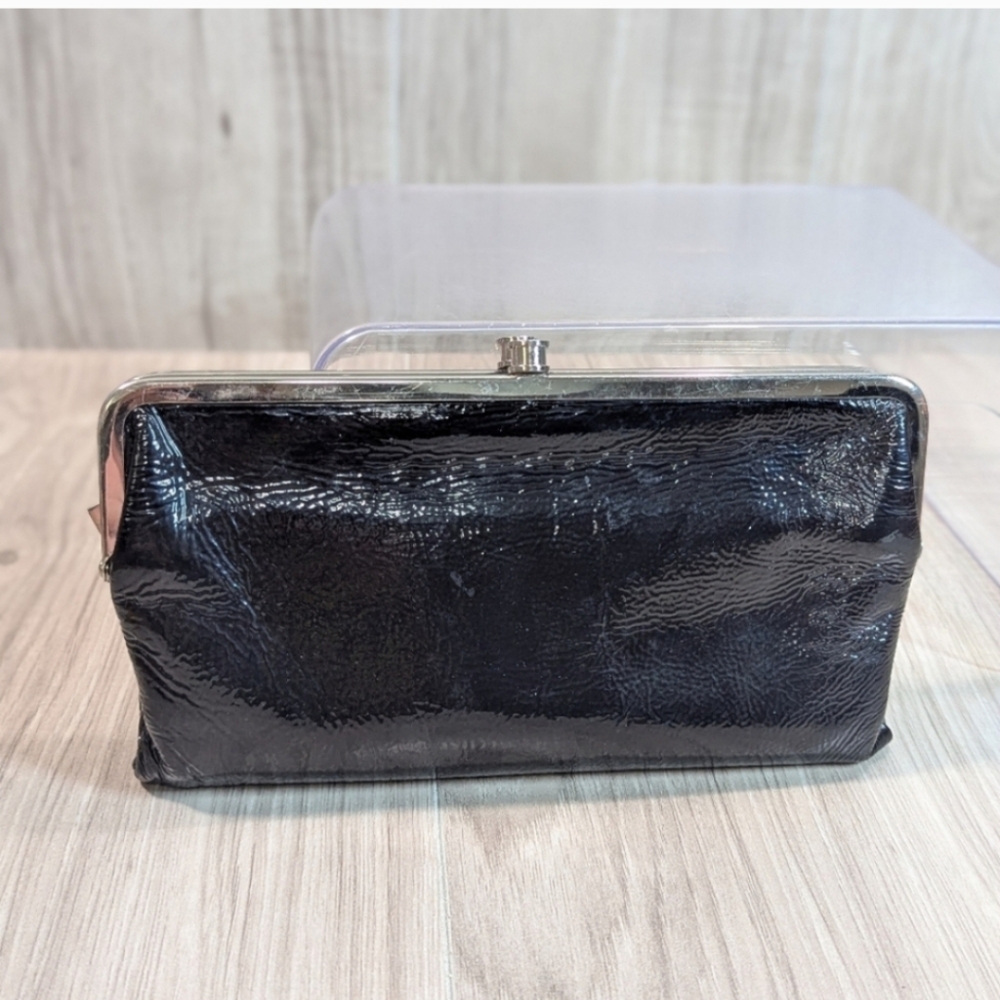Women's HOBO "Lauren" Wallet Clutch Purse Black Patent Leather - Picture 3 of 13